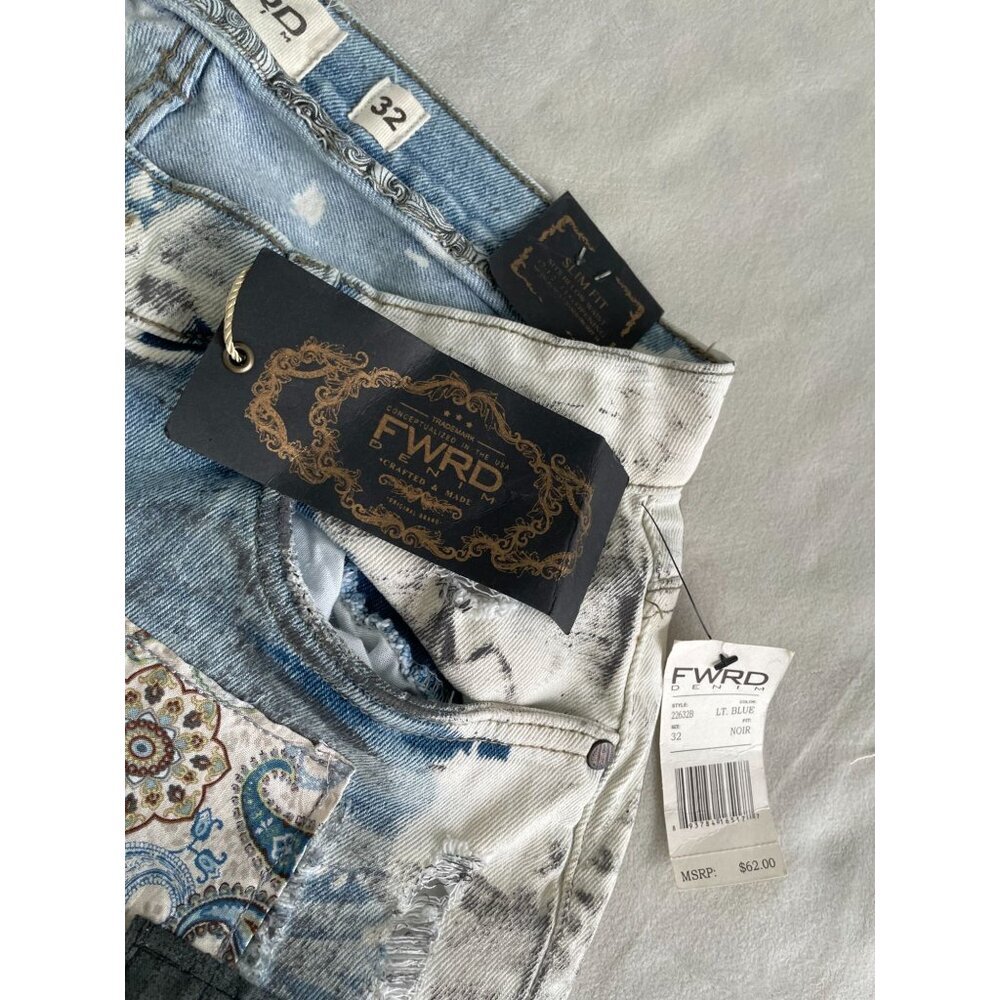 VTG Style FWRD Mens Custom Patchwork by Angelina Vanelli Distressed Denim Shorts - Picture 13 of 13